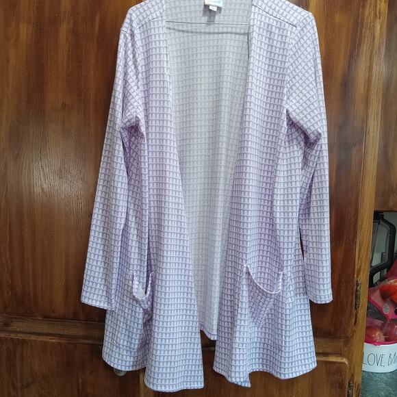 LuLaRoe Womens Violet/White SOFT KNIT Long Open Cardigan POCKETS Medium Nwot - Picture 1 of 9